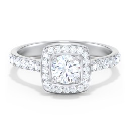 Diamond Solitaire Engagement Ring with Cushion Halo and Accents