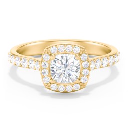 Diamond Solitaire Engagement Ring with Cushion Halo and Accents in 10K Solid Yellow Gold