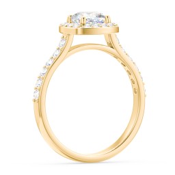 Diamond Solitaire Engagement Ring with Cushion Halo and Accents in 10K Solid Yellow Gold
