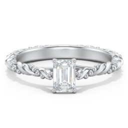 Vintage Solitaire Engagement Ring with Beaded Twisted Rope Band