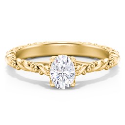 Vintage Solitaire Engagement Ring with Beaded Twisted Rope Band in 10K Solid Yellow Gold