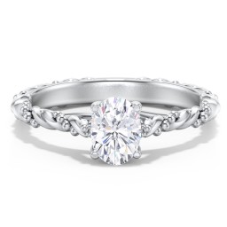 Vintage Solitaire Engagement Ring with Beaded Twisted Rope Band