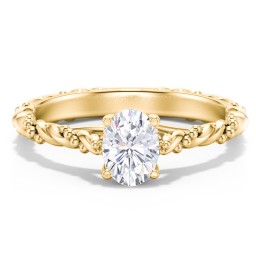 Vintage Solitaire Engagement Ring with Beaded Twisted Rope Band in 10K Solid Yellow Gold