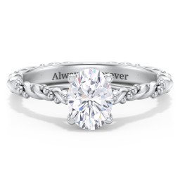 Vintage Solitaire Engagement Ring with Beaded Twisted Rope Band