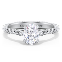 Vintage Solitaire Engagement Ring with Beaded Twisted Rope Band