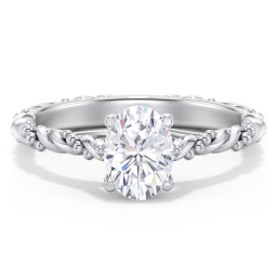 Vintage Solitaire Engagement Ring with Beaded Twisted Rope Band