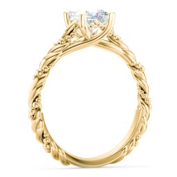 Vintage Solitaire Engagement Ring with Beaded Twisted Rope Band in 10K Solid Yellow Gold