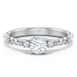 Vintage Solitaire Engagement Ring with Beaded Twisted Rope Band