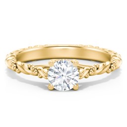 Vintage Solitaire Engagement Ring with Beaded Twisted Rope Band in 10K Solid Yellow Gold