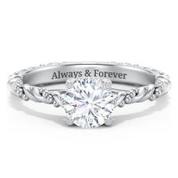 Vintage Solitaire Engagement Ring with Beaded Twisted Rope Band