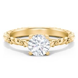 Vintage Solitaire Engagement Ring with Beaded Twisted Rope Band in 10K Solid Yellow Gold