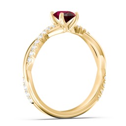 Twisted Infinity Engagement Ring with Side Stones in 10K Solid Yellow Gold with 07RUBY-OV-0.50 and Lab Diamond
