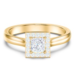 Classic Halo Solitaire Diamond Engagement Ring in 10K Solid Yellow Gold