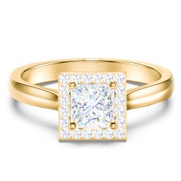 Classic Halo Solitaire Diamond Engagement Ring in 10K Solid Yellow Gold