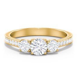 Classic 3-Stone Diamond Engagement Ring with Accents in 10K Solid Yellow Gold