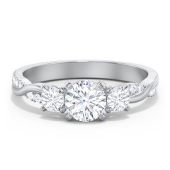 3-Stone Diamond Engagement Ring with Twisted Band and Accents