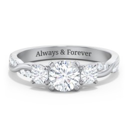 3-Stone Diamond Engagement Ring with Twisted Band and Accents