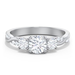 3-Stone Diamond Engagement Ring with Twisted Band and Accents