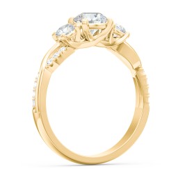3-Stone Diamond Engagement Ring with Twisted Band and Accents in 10K Solid Yellow Gold