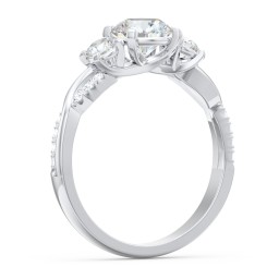 3-Stone Diamond Engagement Ring with Twisted Band and Accents