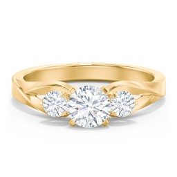 3-Stone Diamond Engagement Ring with Twisted Split Shank in 10K Solid Yellow Gold