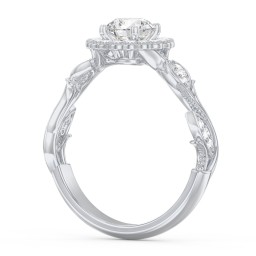 Leaf & Vine Halo Solitaire Engagement Ring
