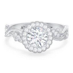 Leaf & Vine Halo Solitaire Engagement Ring