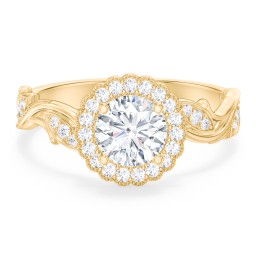 Leaf & Vine Halo Solitaire Engagement Ring in 10K Solid Yellow Gold