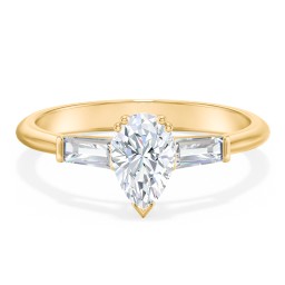 3 Stone Engagement Ring with Tapered Baguettes in 10K Solid Yellow Gold