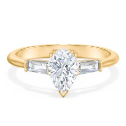 3 Stone Engagement Ring with Tapered Baguettes in 10K Solid Yellow Gold