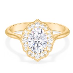 Lotus Halo Diamond Engagement Ring in 10K Solid Yellow Gold