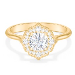 Lotus Halo Diamond Engagement Ring in 10K Solid Yellow Gold