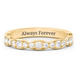 Scalloped Multi-Stone Half Eternity Wedding Band in 10K Solid Yellow Gold