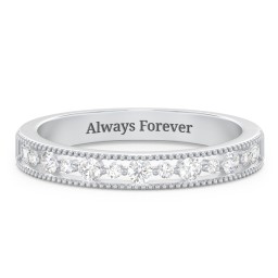 Milgrain Half Eternity Wedding Band with Diamond Accents