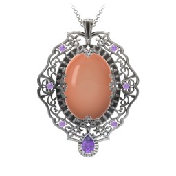 Murdoch Mysteries - Oval Cabochon Pendant in 925 Sterling Silver with Orange Moonstone and Amethyst