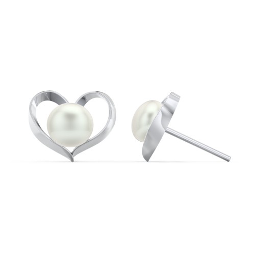 Sterling Silver Heart and Pearl Earrings