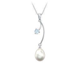 Freshwater Pearl Vine Pendant in 925 Sterling Silver with Aquamarine