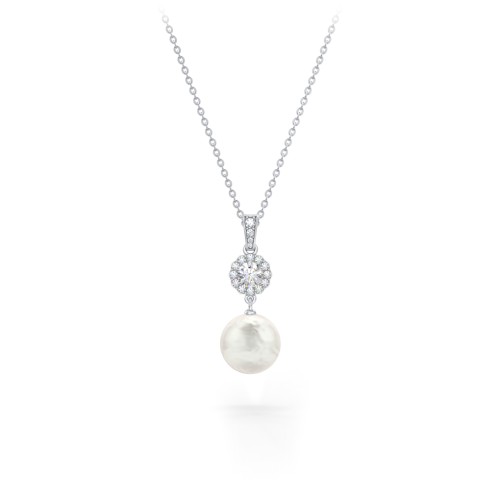 Sterling Silver Freshwater Pearl and Cubic Zirconia Drop Pendant