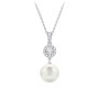 Sterling Silver Freshwater Pearl and Cubic Zirconia Drop Pendant