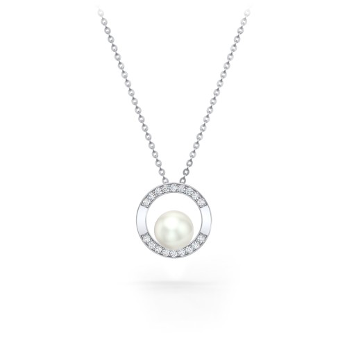 Sterling Silver Freshwater Pearl and Cubic Zirconia Circle Pendant