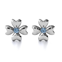 Four Heart Clover Earrings in 925 Sterling Silver with Aquamarine