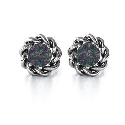 Twisted Stud Solitaire Earrings in 925 Sterling Silver with Alexandrite