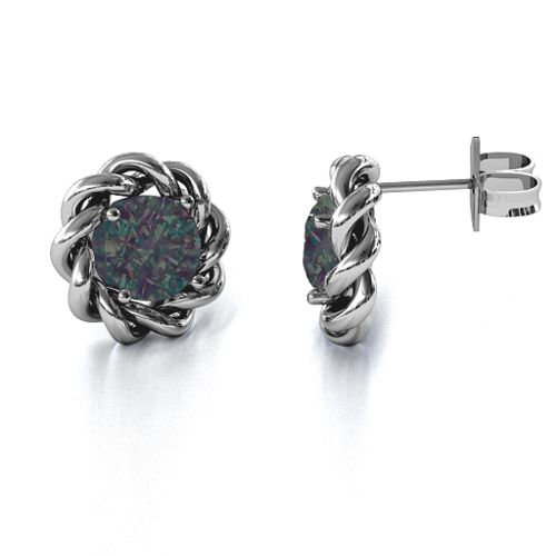 Twisted Stud Solitaire Earrings – Sterling Silver with Alexandrite