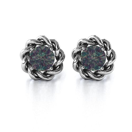 Twisted Stud Solitaire Earrings – Sterling Silver with Alexandrite