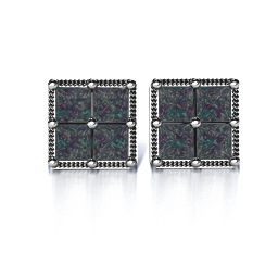 Vintage Princess Cut Stud Earrings in 925 Sterling Silver with Alexandrite