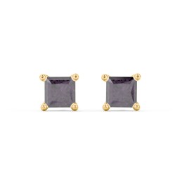 Princess Cut Stud Earrings in 10K Solid Yellow Gold with Alexandrite