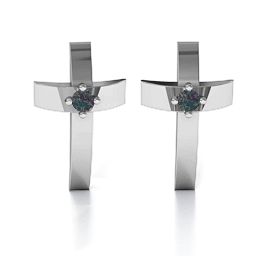 Classic Cross Earrings With Gemstone in 925 Sterling Silver with Alexandrite