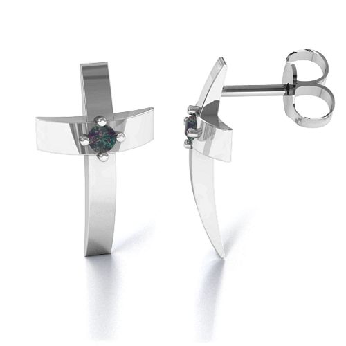Classic Cross Earrings With Gemstone – Sterling Silver with Alexandrite