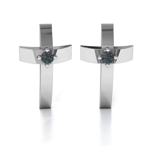 Classic Cross Earrings With Gemstone – Sterling Silver with Alexandrite