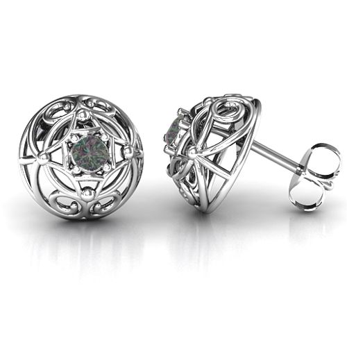 Elegant Filigree Dome Earrings – Sterling Silver with Alexandrite